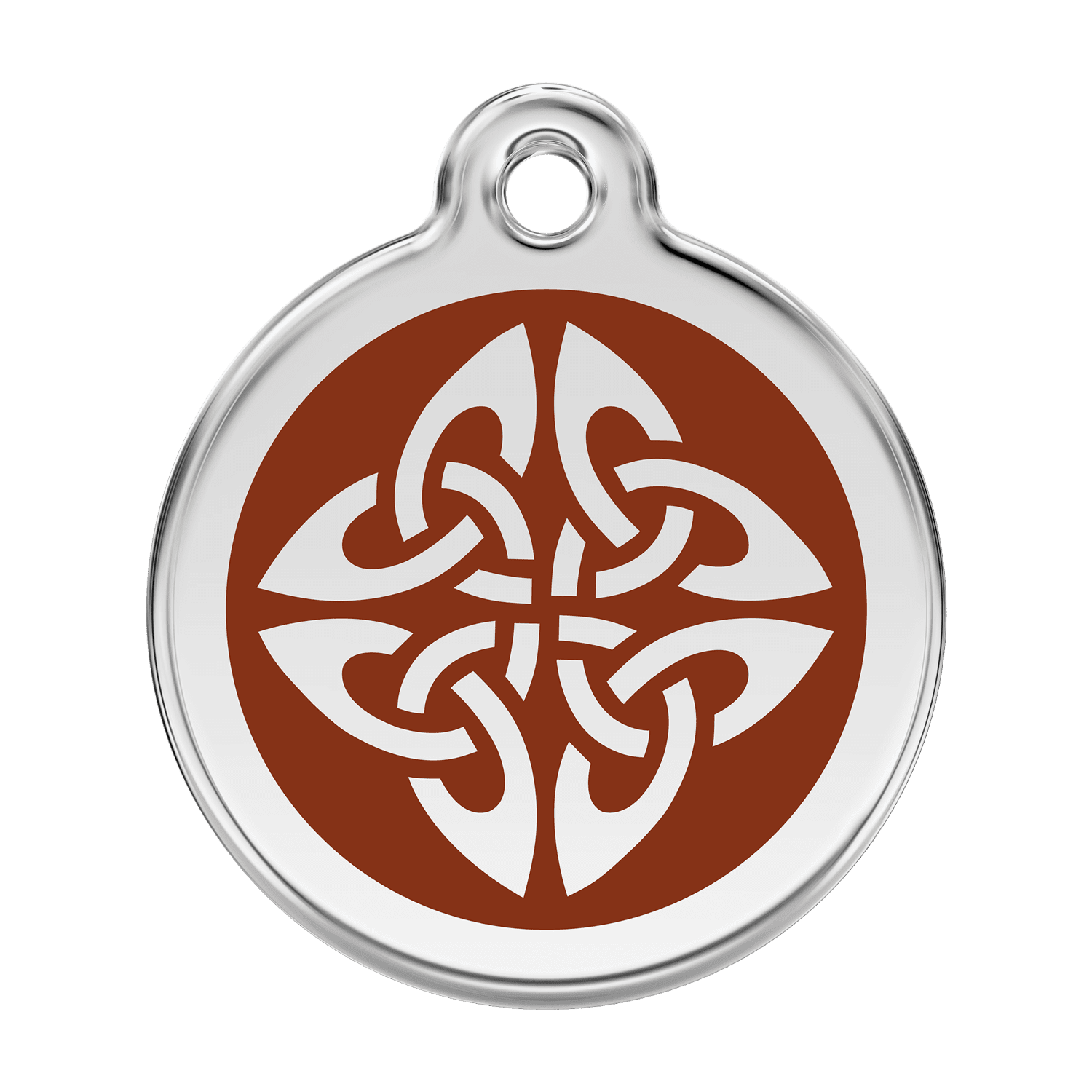 Vue avant - Médaille personnalisée pour chien Red Dingo Émail et acier inoxydable - Flèches tribales - Brun - Size L