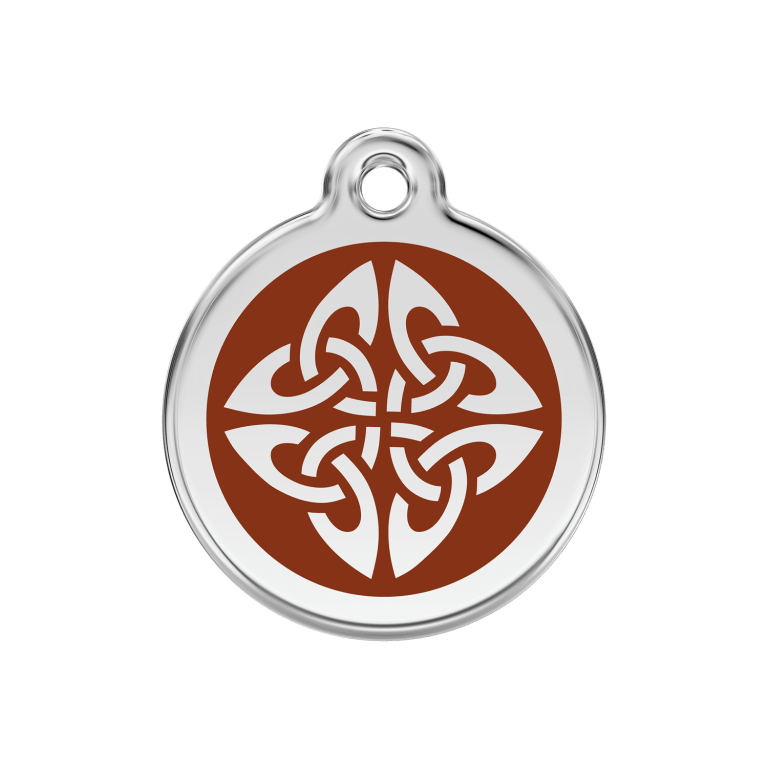 Vue avant - Médaille personnalisée pour chien/chat Red Dingo Émail et acier inoxydable - Flèches tribales - Brun - Size M