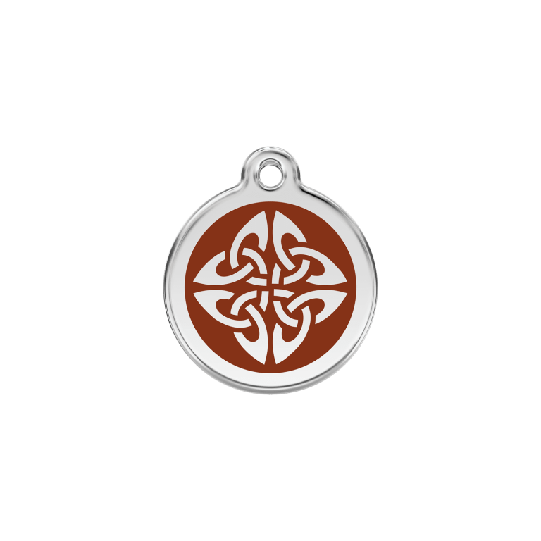 Vue avant - Médaille personnalisée pour chien/chat Red Dingo Émail et acier inoxydable - Flèches tribales - Brun - Size S
