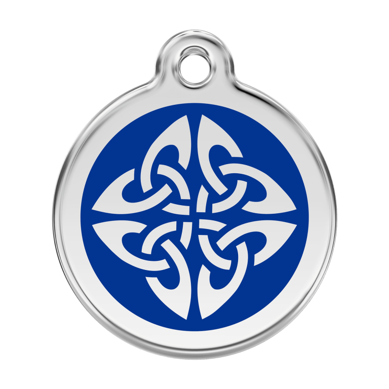 Vue avant - Médaille personnalisée pour chien Red Dingo Émail et acier inoxydable - Flèches tribales - Bleu foncé - Size L