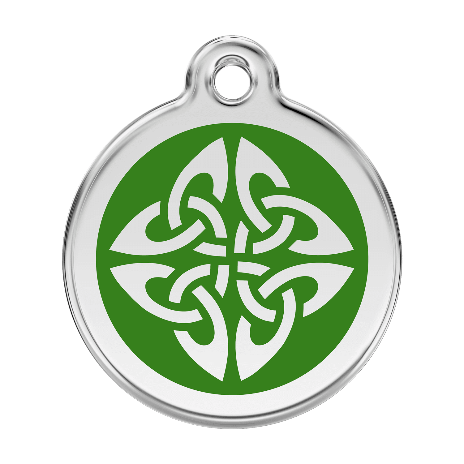 Vue avant - Médaille personnalisée pour chien Red Dingo en émail et acier inoxydable - Motif flèches tribales vert - Size L