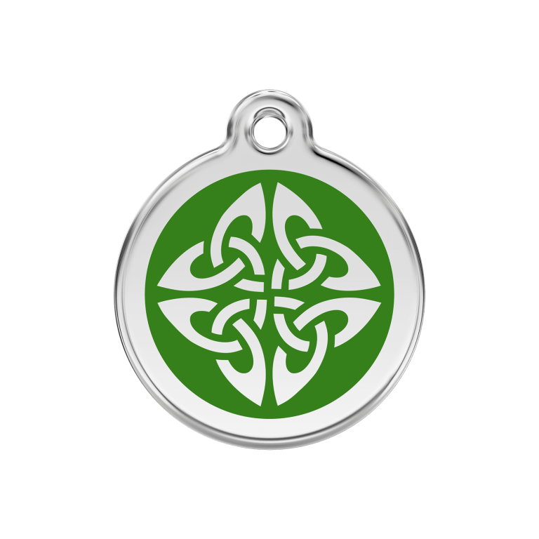 Vue avant - Médaille personnalisée pour chien Red Dingo émail et acier inoxydable vert - Flèches tribales - Size M