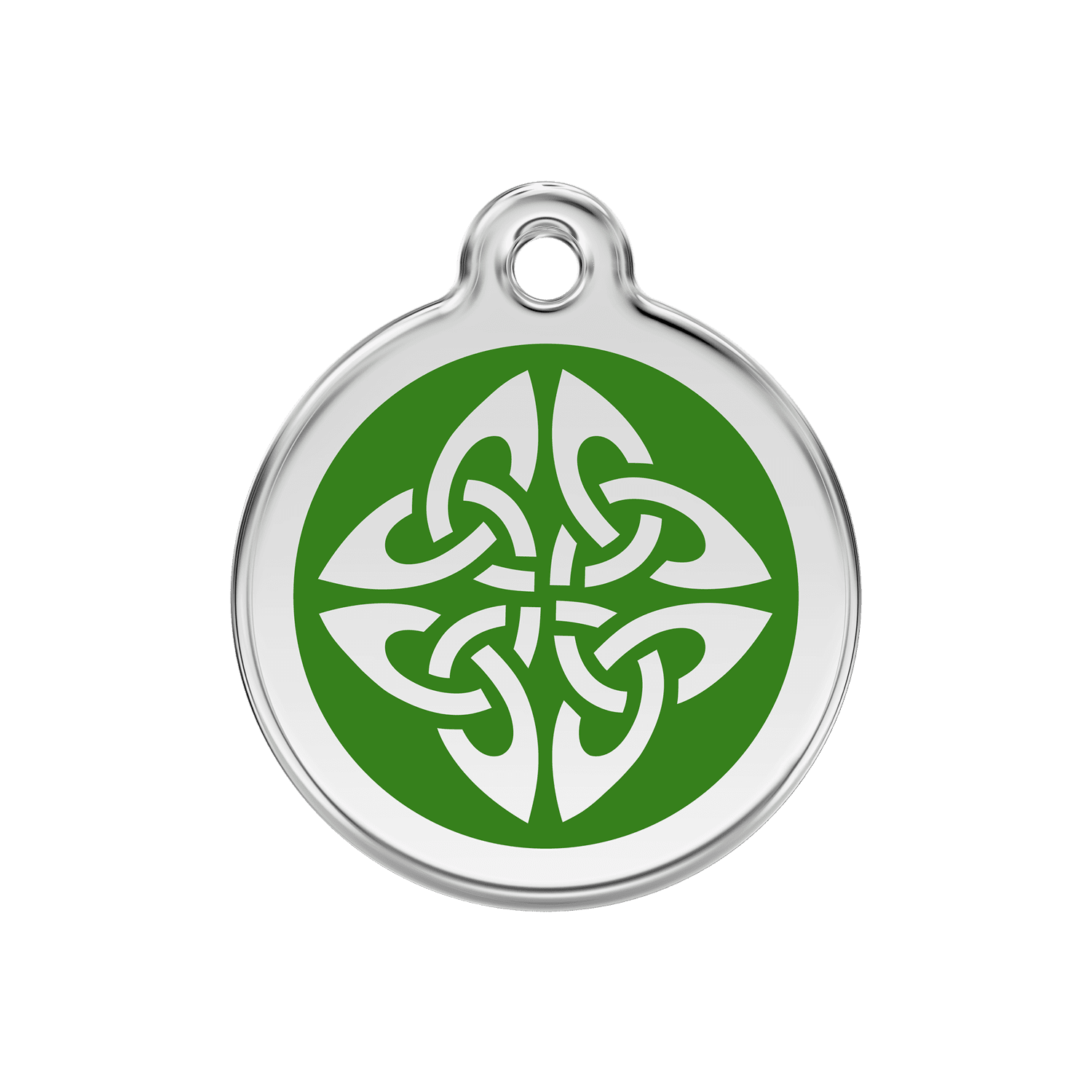 Vue avant - Médaille personnalisée pour chien Red Dingo émail et acier inoxydable vert - Flèches tribales - Size M