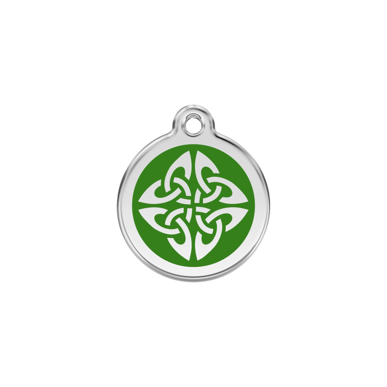Vue avant - Médaille personnalisée pour chien/chat Red Dingo Émail et acier inoxydable - Flèches tribales vertes - Size S