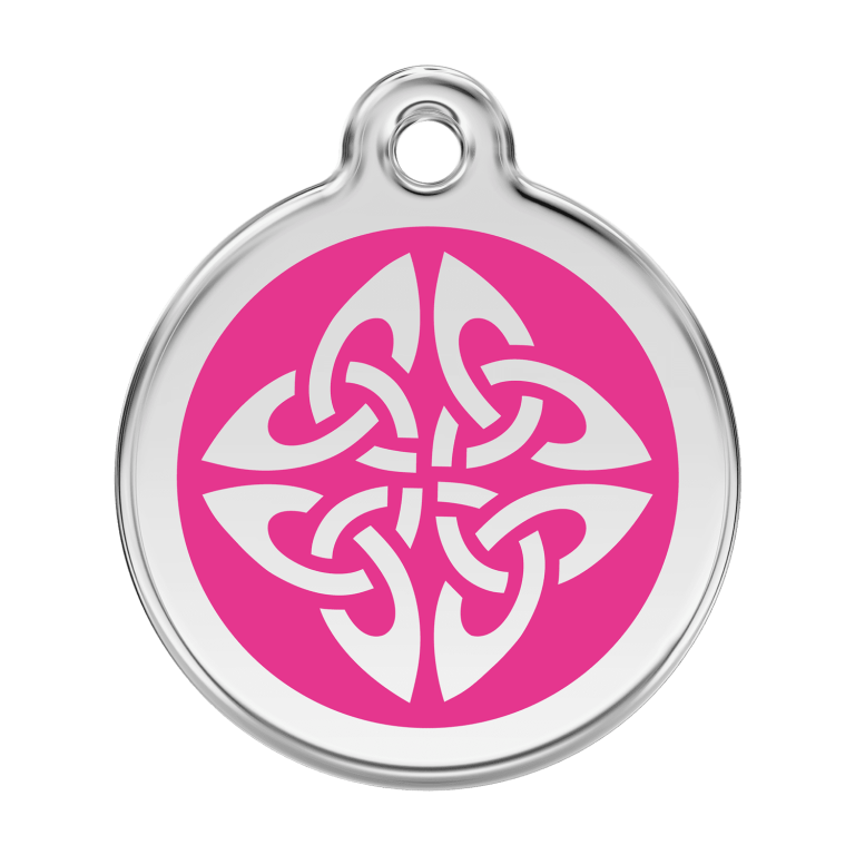 Vue avant - Médaille personnalisée pour chien Red Dingo Émail et acier inoxydable - Flèches tribales - Rose vif - Size L