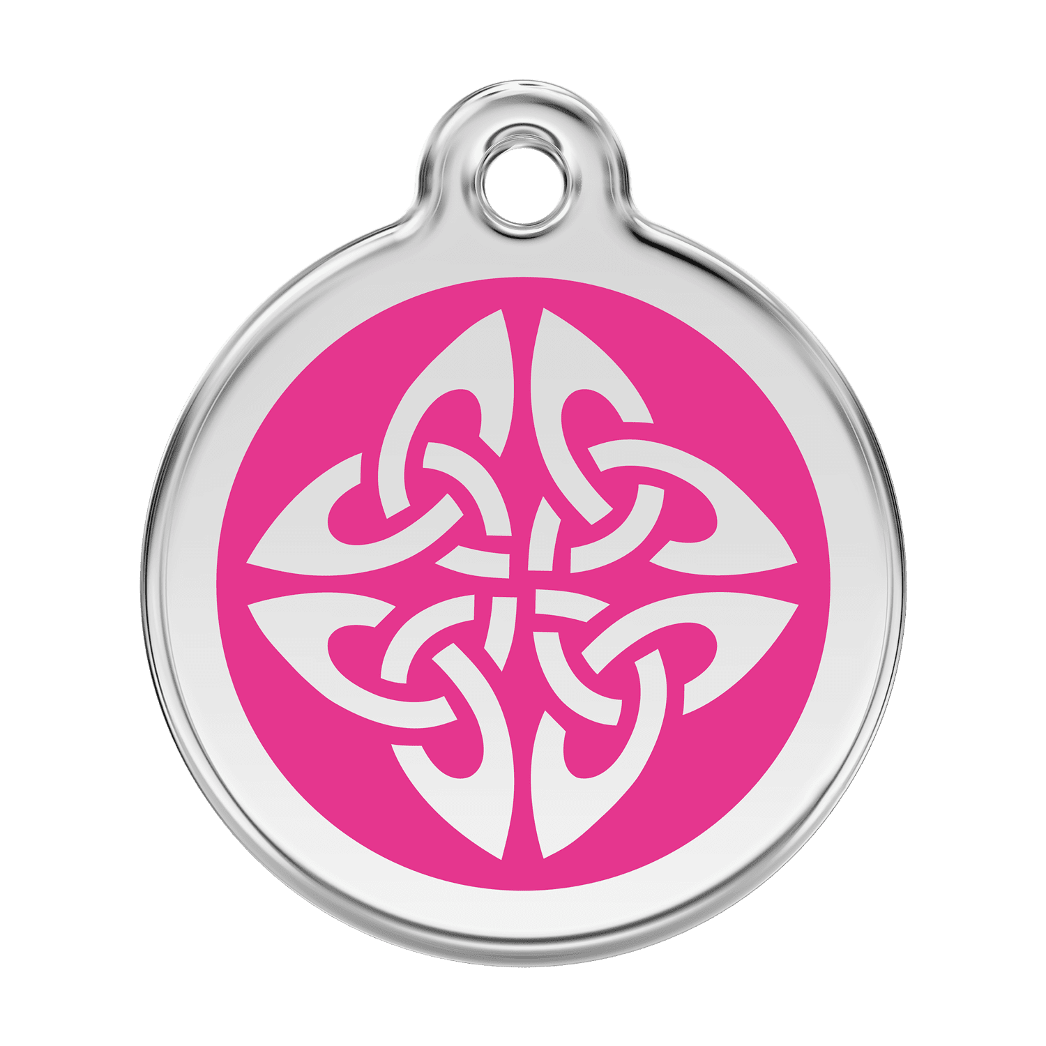 Vue avant - Médaille personnalisée pour chien Red Dingo Émail et acier inoxydable - Flèches tribales - Rose vif - Size L