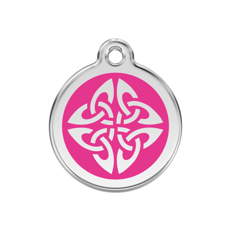 Vue avant - Médaille personnalisée pour chien Red Dingo Émail et acier inoxydable motif flèches tribales rose vif - Size M
