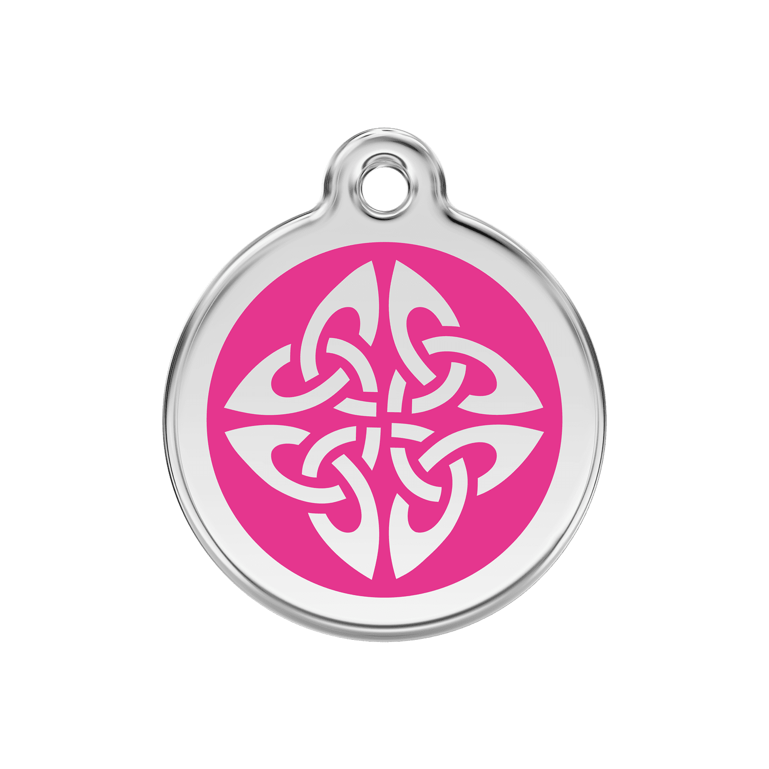 Vue avant - Médaille personnalisée pour chien Red Dingo Émail et acier inoxydable motif flèches tribales rose vif - Size M