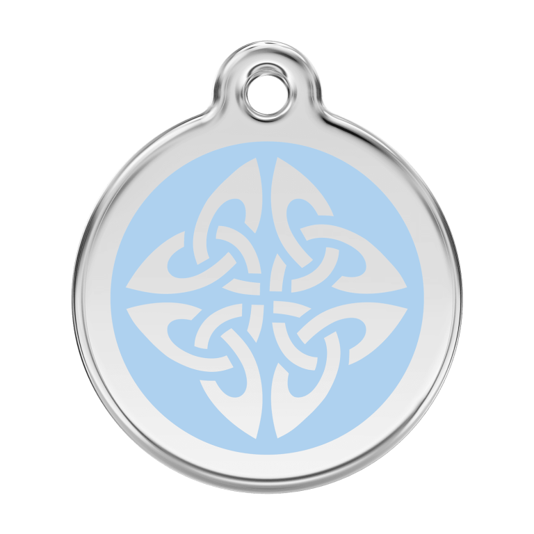 Vue avant - Médaille personnalisée pour chien Red Dingo Émail et acier inoxydable - Flèches tribales - Bleu clair - Size L