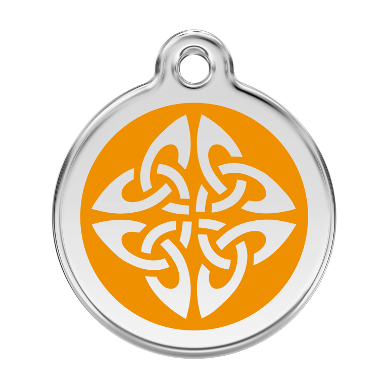 Vue avant - Médaille personnalisée pour chien Red Dingo Émail et acier inoxydable - Flèches tribales - Orange - Size L