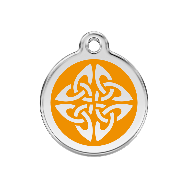 Vue avant - Médaille personnalisée pour chien Red Dingo Émail et acier inoxydable - Flèches tribales - Orange - Size M
