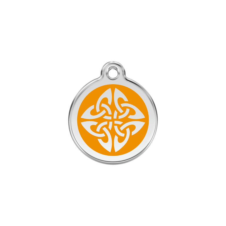 Vue avant - Médaille personnalisée pour chien/chat Red Dingo Émail et acier inoxydable - Flèches tribales - Orange - Size S