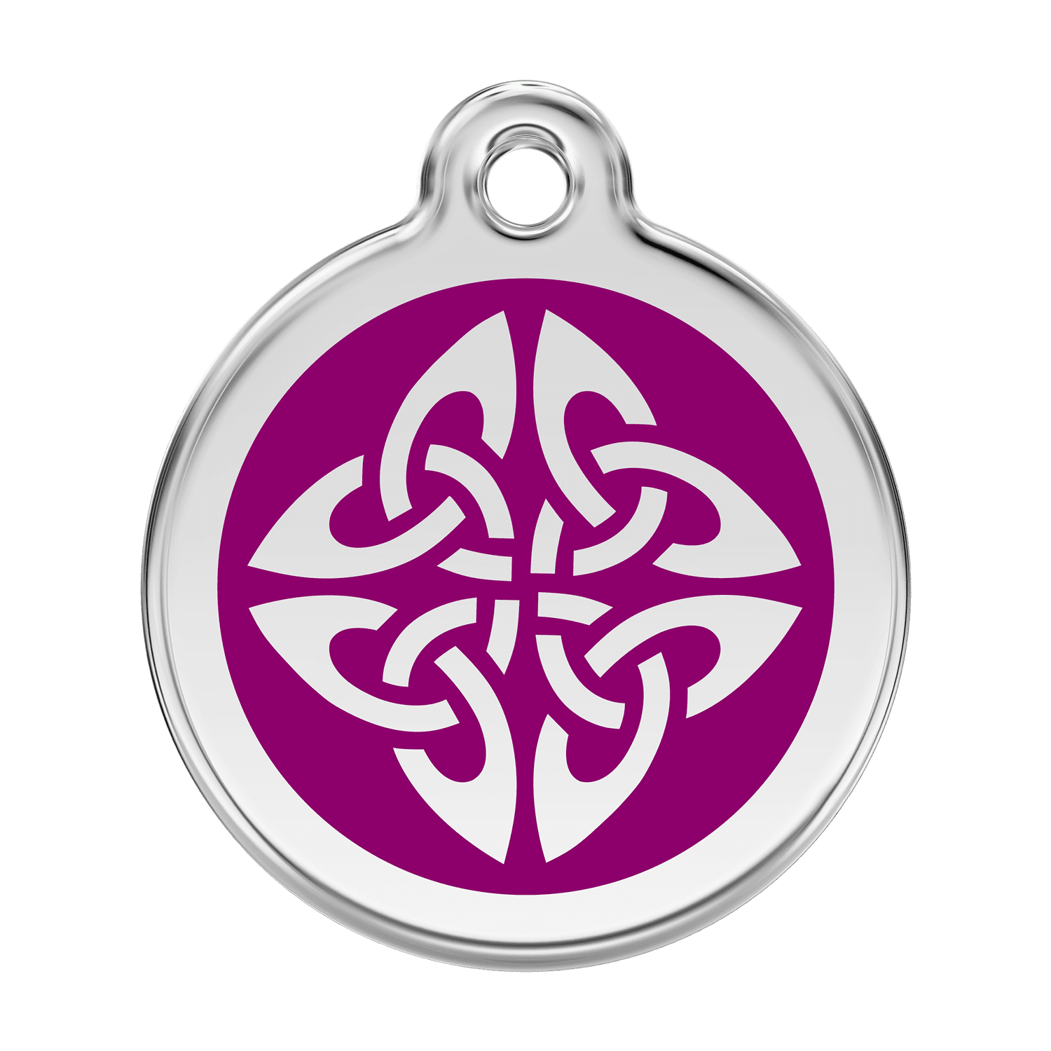 Vue avant - Médaille personnalisée pour chien Red Dingo Émail et acier inoxydable - Flèches tribales violettes - Size L