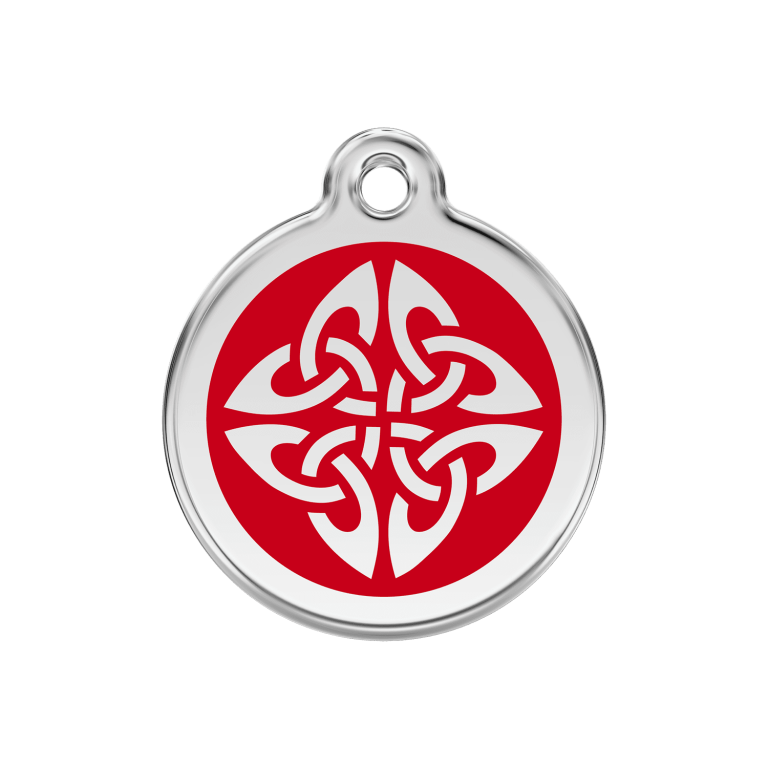 Vue avant - Médaille personnalisée pour chien Red Dingo Émail et acier inoxydable - Flèches tribales - Rouge - Size M