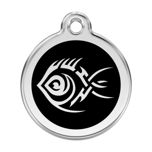Black Tribal Fish Dog ID Tag Large