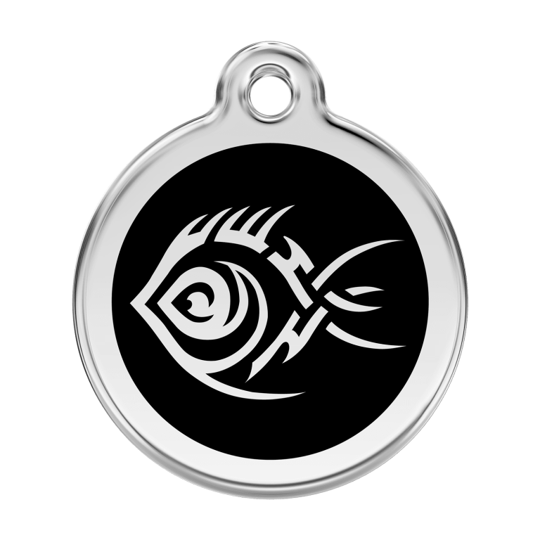 Vue avant - Médaille personnalisée pour chien Red Dingo Poisson tribal noir - Size L