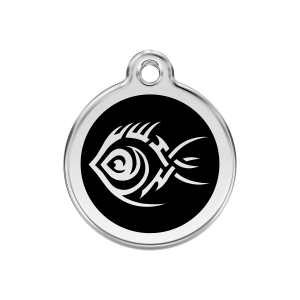 Black Tribal Fish Dog ID Tag Medium