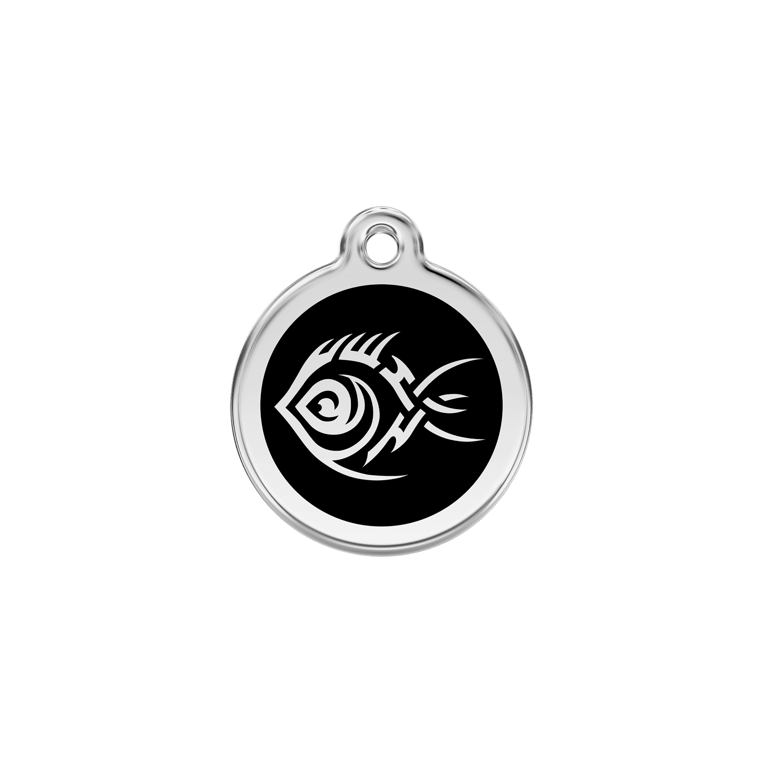 Vue avant - Médaille personnalisée pour chien/chat Red Dingo Émail et acier inoxydable - Poisson tribal - Noir - Size S