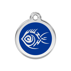 Dark Blue Tribal Fish Dog ID Tag Medium
