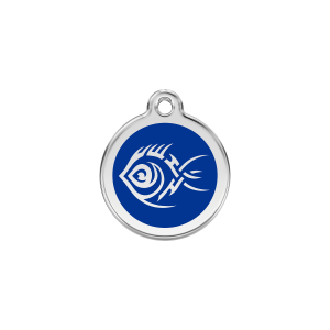 Dark Blue Tribal Fish Cat ID Tag Small