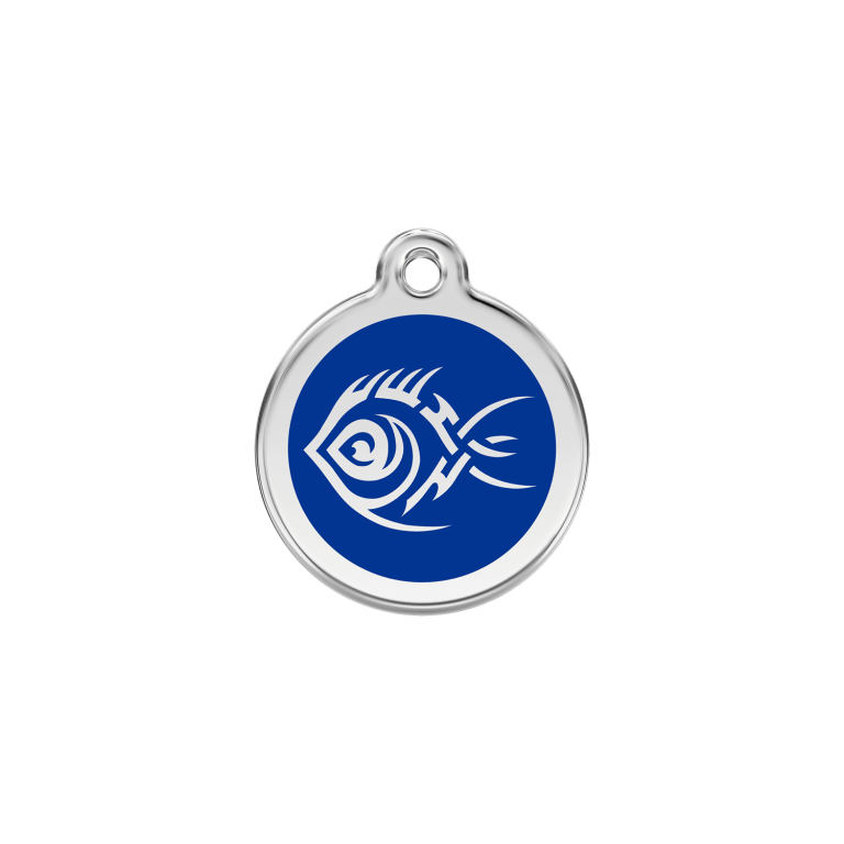 Vue avant - Médaille personnalisée pour chien/chat Red Dingo Émail/Acier inoxydable Poisson tribal Bleu foncé - Size S
