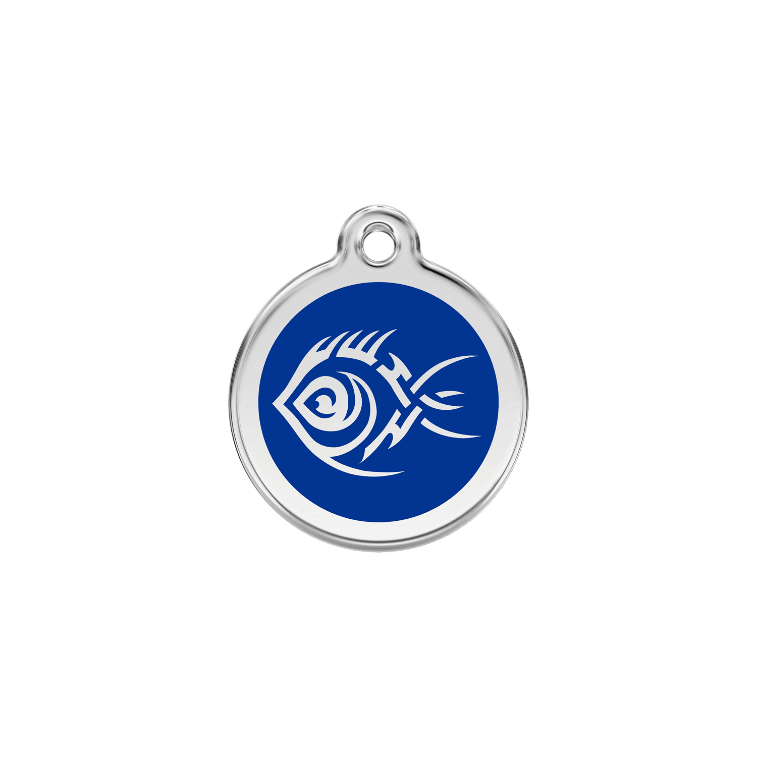 Vue avant - Médaille personnalisée pour chien/chat Red Dingo Émail/Acier inoxydable Poisson tribal Bleu foncé - Size S