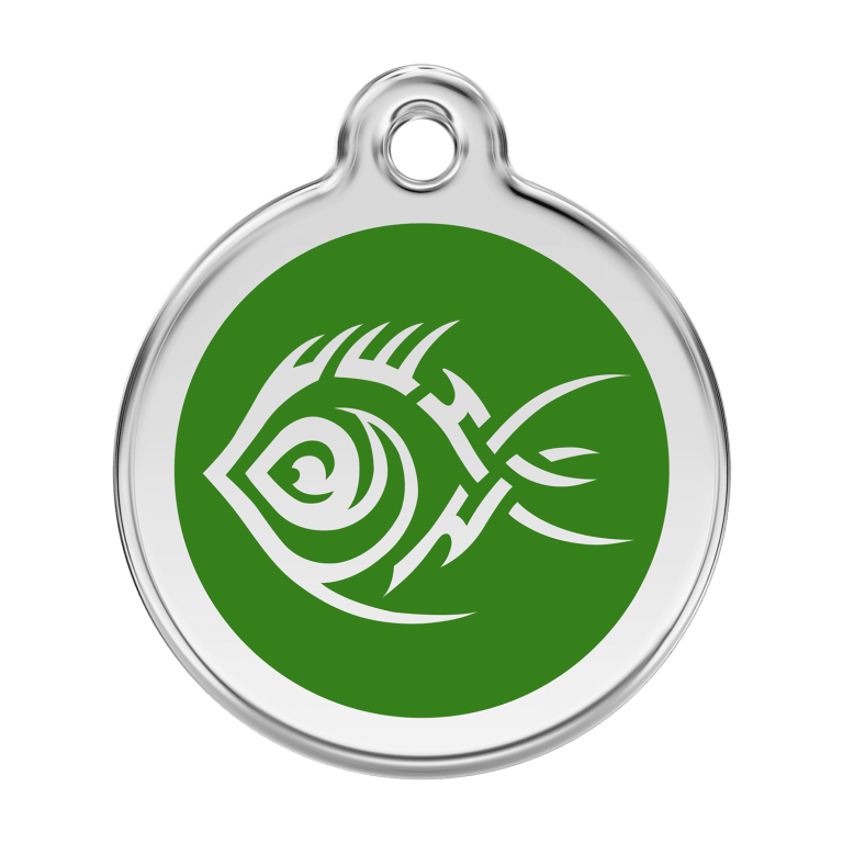 Vue avant - Médaille personnalisée pour chien Red Dingo Poisson tribal Vert - Size L