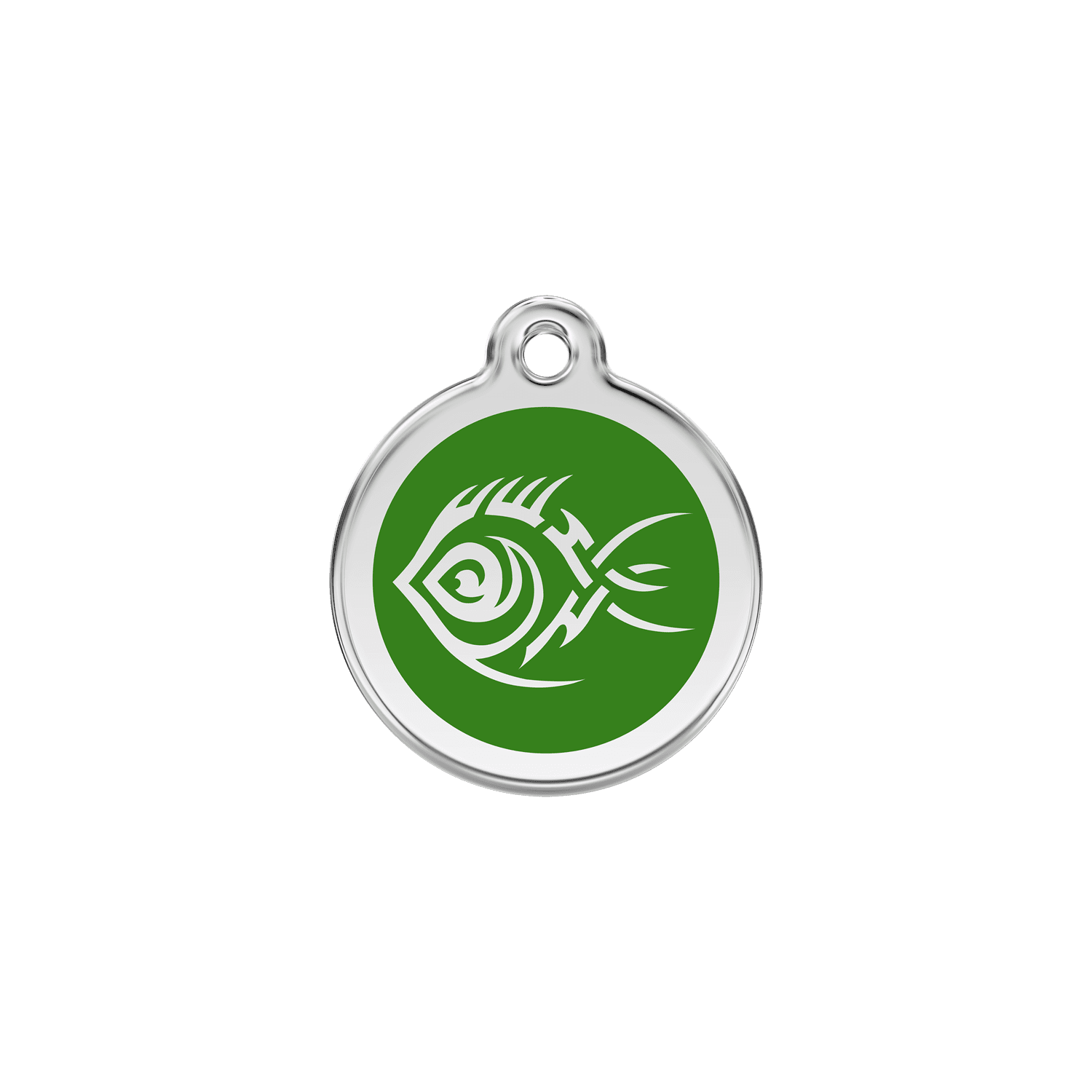 Vue avant - Médaille personnalisée pour chien/chat Red Dingo Émail et acier inoxydable - Poisson tribal - Vert - Size S
