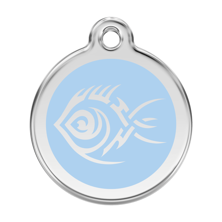 Vue avant - Médaille personnalisable pour chien - Red Dingo - Poisson tribal bleu clair - Size L