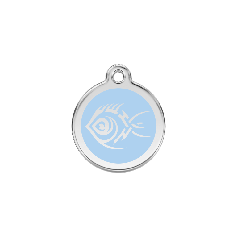 Vue avant - Médaille personnalisée pour chien/chat Red Dingo - Poisson tribal - Bleu clair - Size S