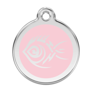 Large Pink Tribal Fish Dog ID Tag in Enamel and Stainless Steel