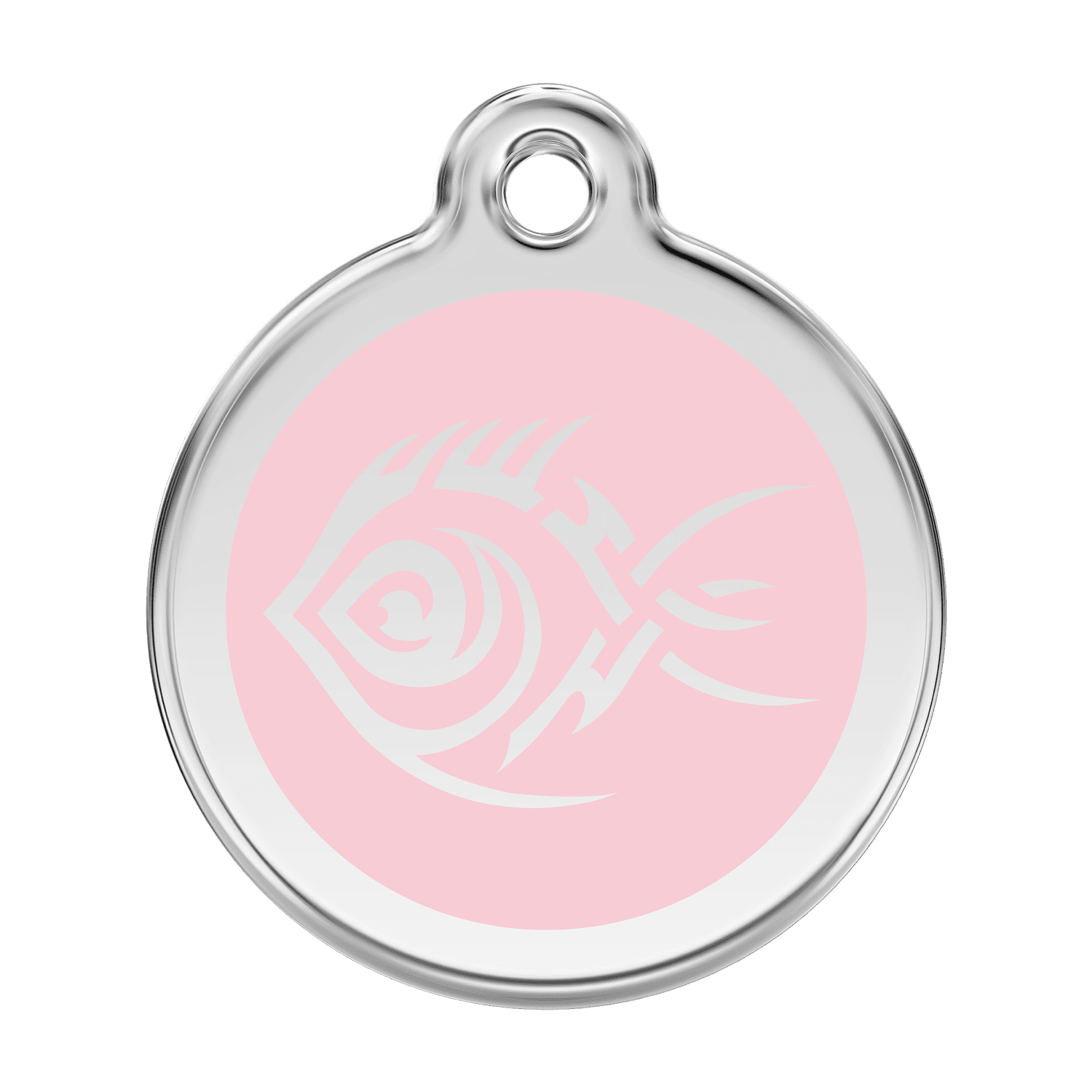 Vue avant - Médaille personnalisée pour chien Red Dingo Émail et acier inoxydable - Poisson tribal - Rose - Size L