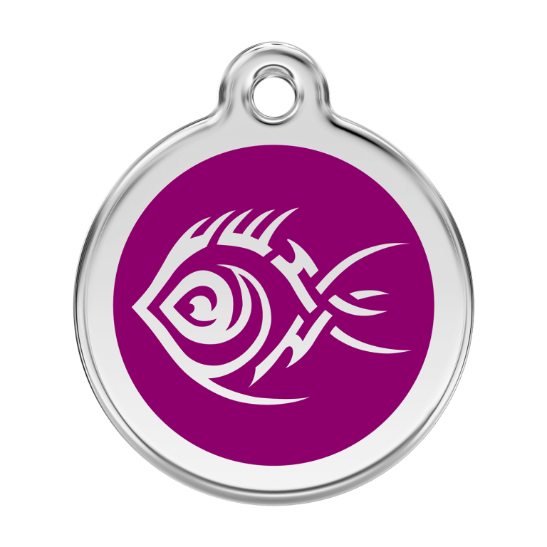 Vue avant - Médaille personnalisée pour chien Red Dingo Poisson tribal Violet - Size L