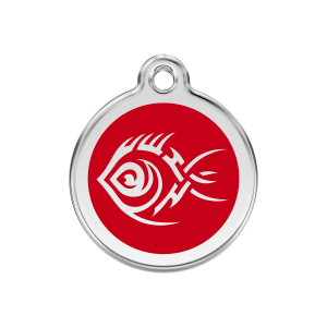 Red Tribal Fish Dog ID Tag Medium