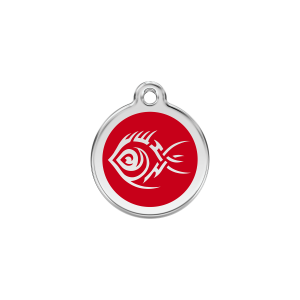 Red Tribal Fish Cat ID Tag Small
