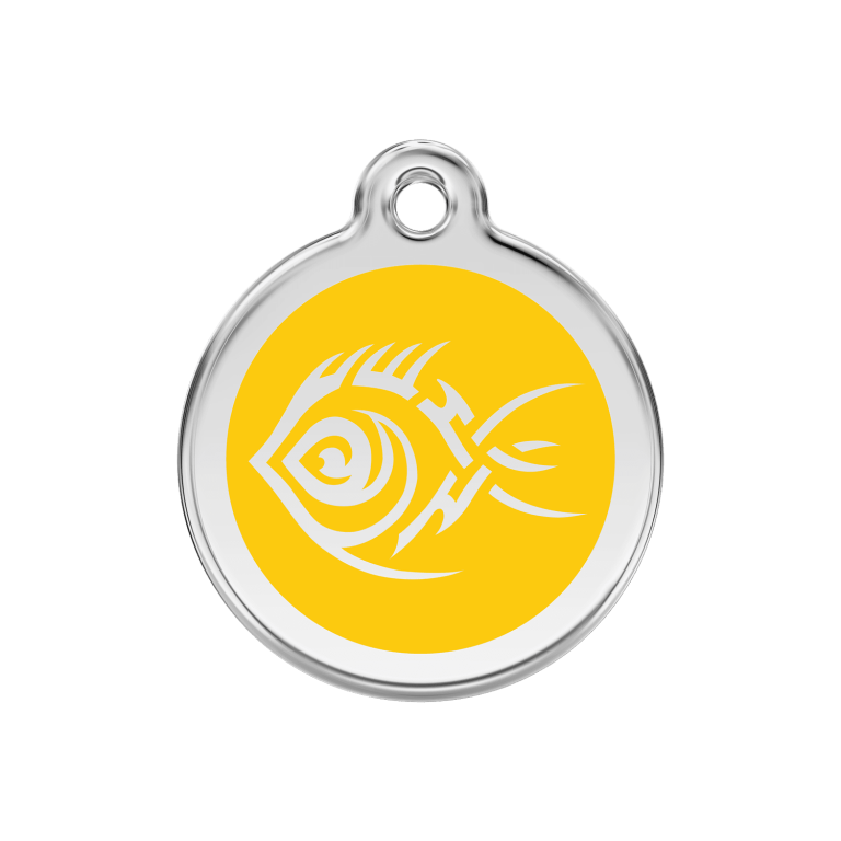 Vue avant - Médaille personnalisée pour chien Red Dingo Poisson tribal Jaune - Size M