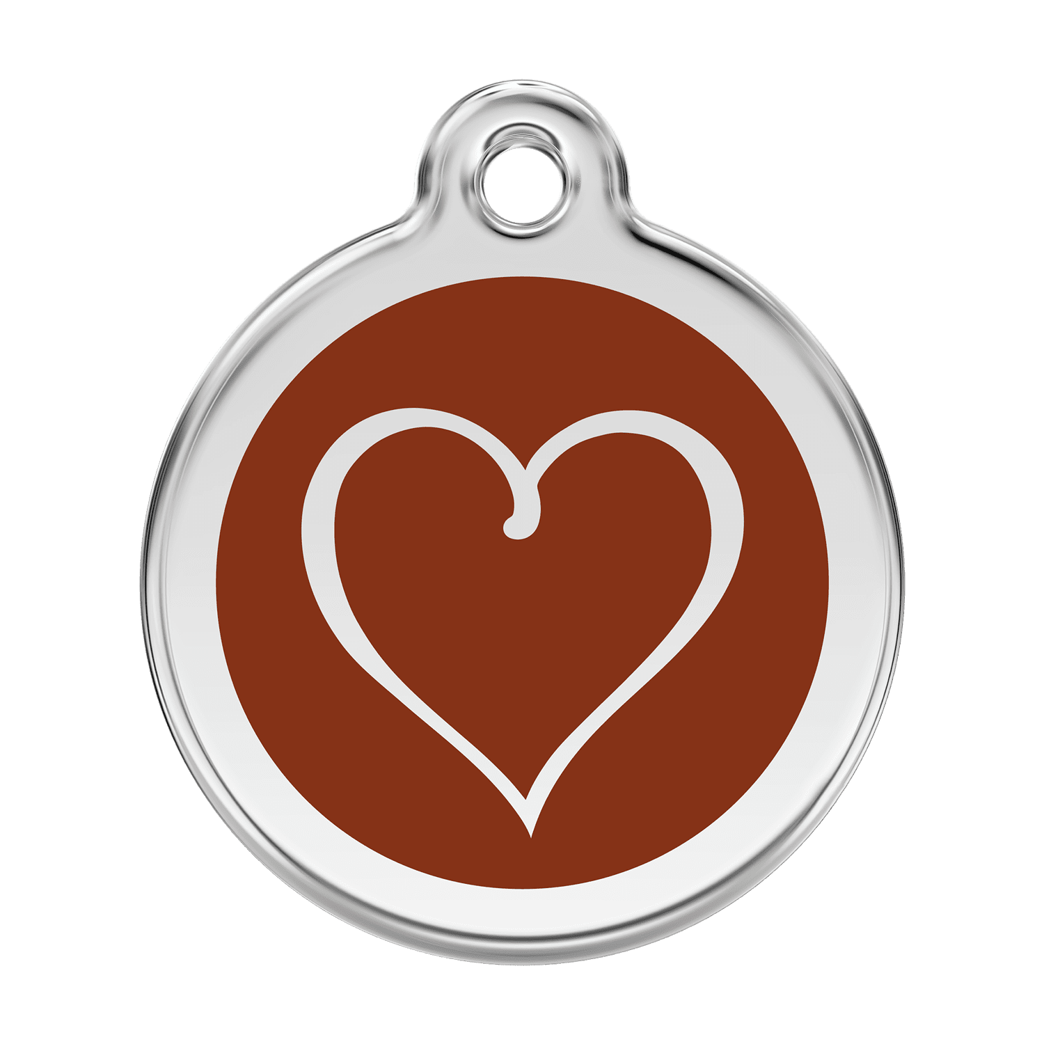 Vue avant - Médaille personnalisable pour chien Red Dingo Émail et acier inoxydable - Coeur Tribal Brun - Size L