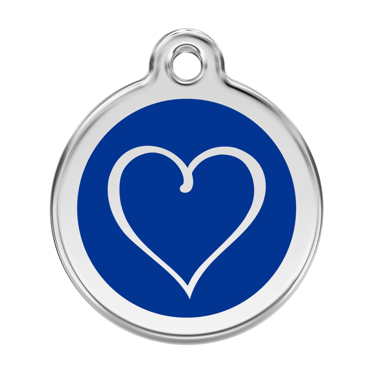 Vue avant - Médaille personnalisée pour chien Red Dingo Coeur Tribal Bleu foncé - Size L