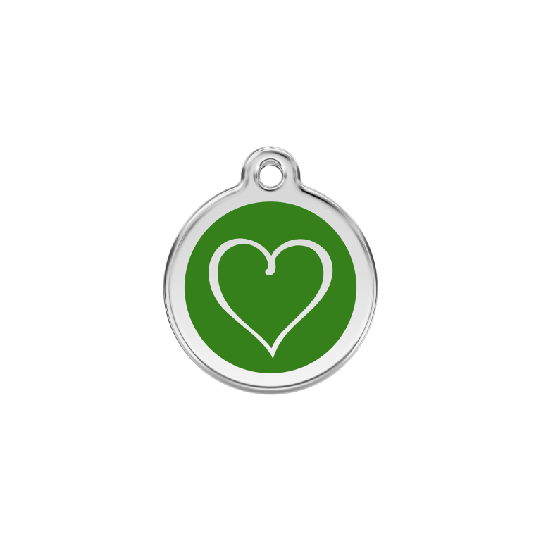 Vue avant - Médaille personnalisée pour chat Red Dingo coeur tribal vert - Size S - 01-TH-GR-SM