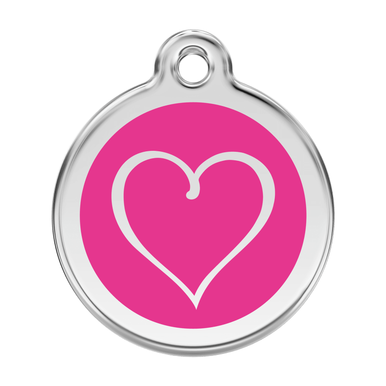 Vue avant - Médaille personnalisée pour chien Red Dingo Émail et acier inoxydable - Coeur Tribal - Rose vif - Size L