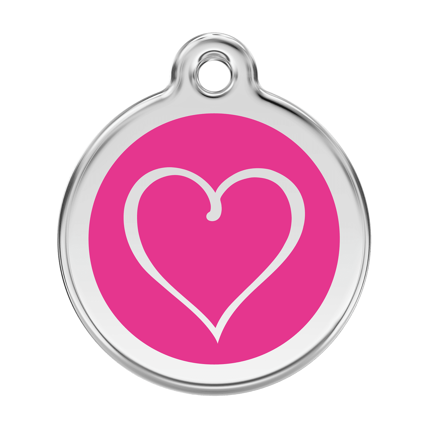 Vue avant - Médaille personnalisée pour chien Red Dingo Émail et acier inoxydable - Coeur Tribal - Rose vif - Size L