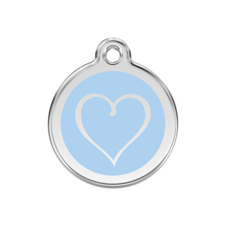 Vue avant - Médaille personnalisée pour chien ou chat - Red Dingo Émail et acier inoxydable - Coeur Tribal Bleu clair - Size M