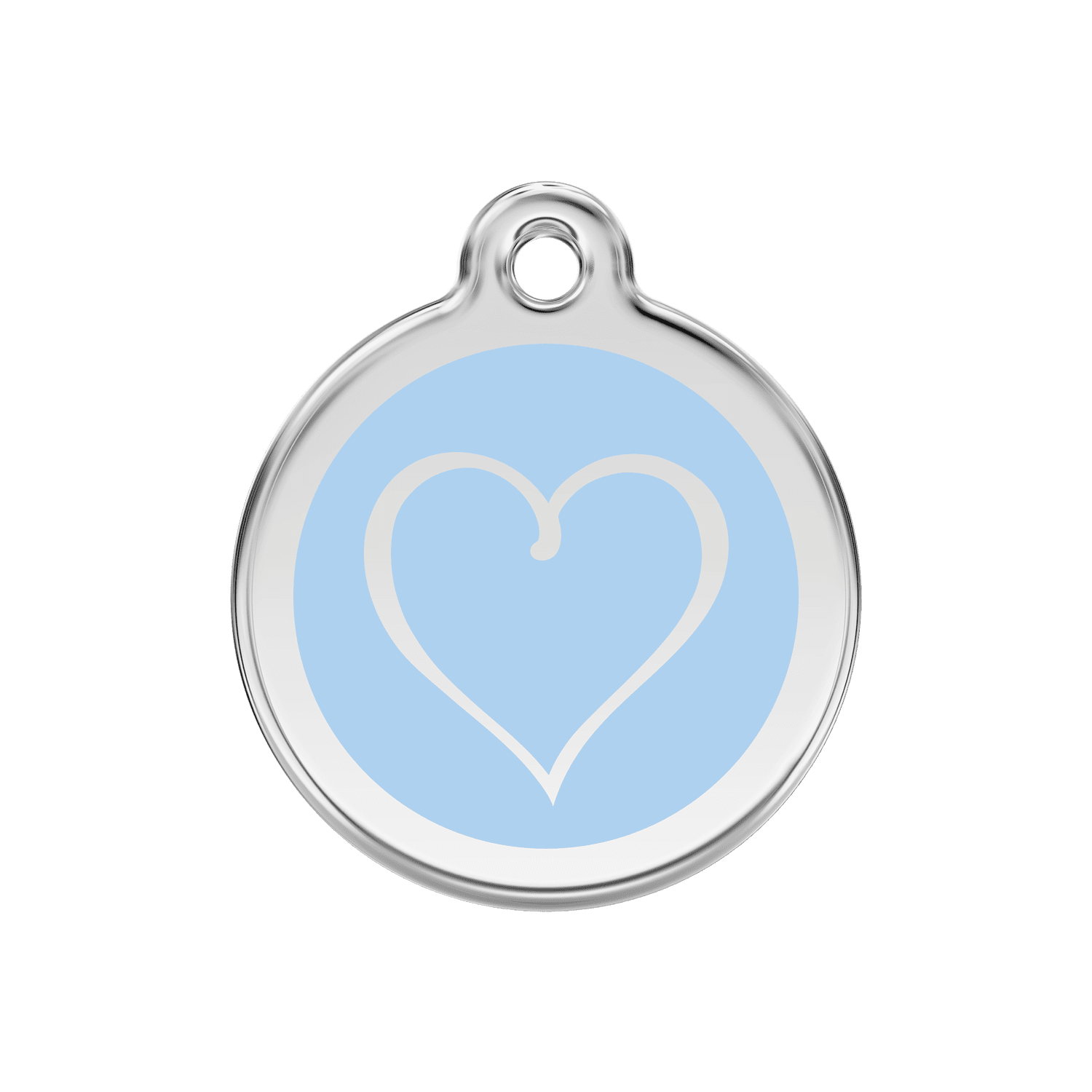 Vue avant - Médaille personnalisée pour chien ou chat - Red Dingo Émail et acier inoxydable - Coeur Tribal Bleu clair - Size M