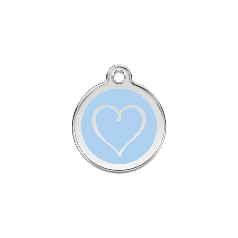 Vue avant - Médaille personnalisée pour chien/chat Red Dingo Coeur Tribal Bleu clair 20mm - Réf : 01-TH-LB-SM