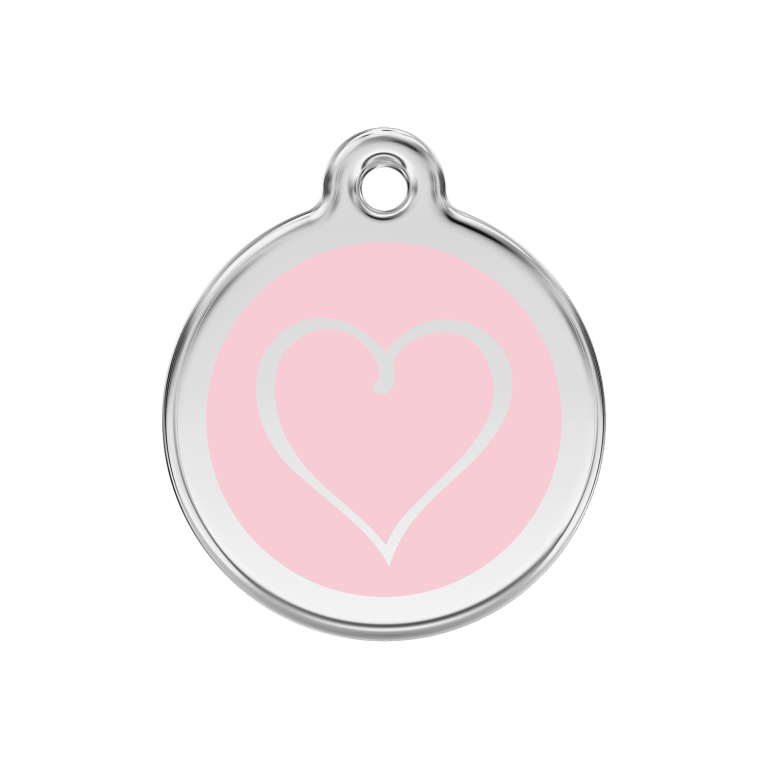 Vue avant - Médaille personnalisée pour chien ou chat Red Dingo Émail et acier inoxydable Coeur Tribal Rose 30.00mm