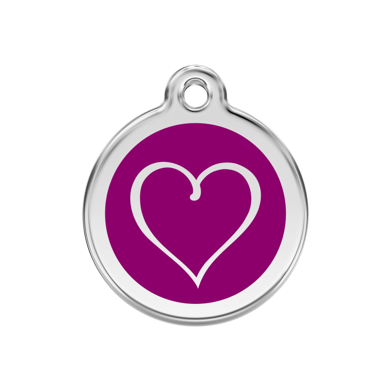Vue avant - Médaille personnalisée pour chien/chat Red Dingo cœur tribal violet 30mm - Enamel et acier inoxydable