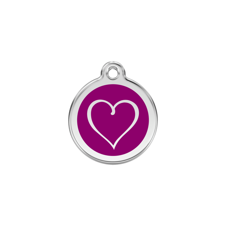 Vue avant - Médaille personnalisée pour chien/chat Red Dingo cœur tribal violet - Size S - 01-TH-PU-SM