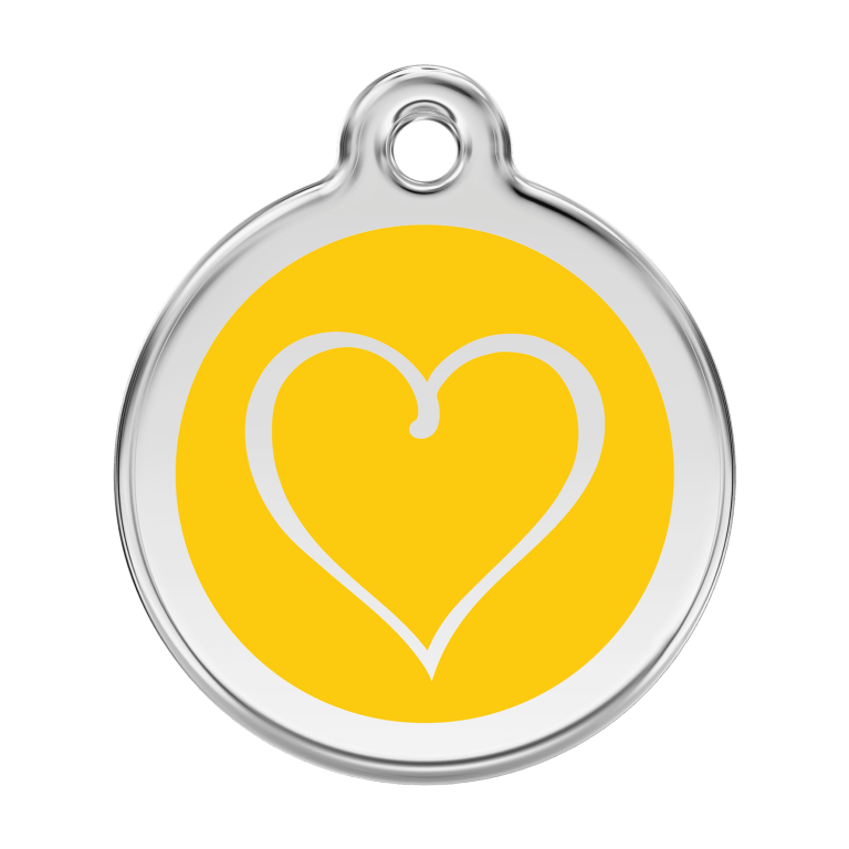 Vue avant - Médaille personnalisée pour chien Red Dingo Émail/Acier Jaune Coeur Tribal - Size L
