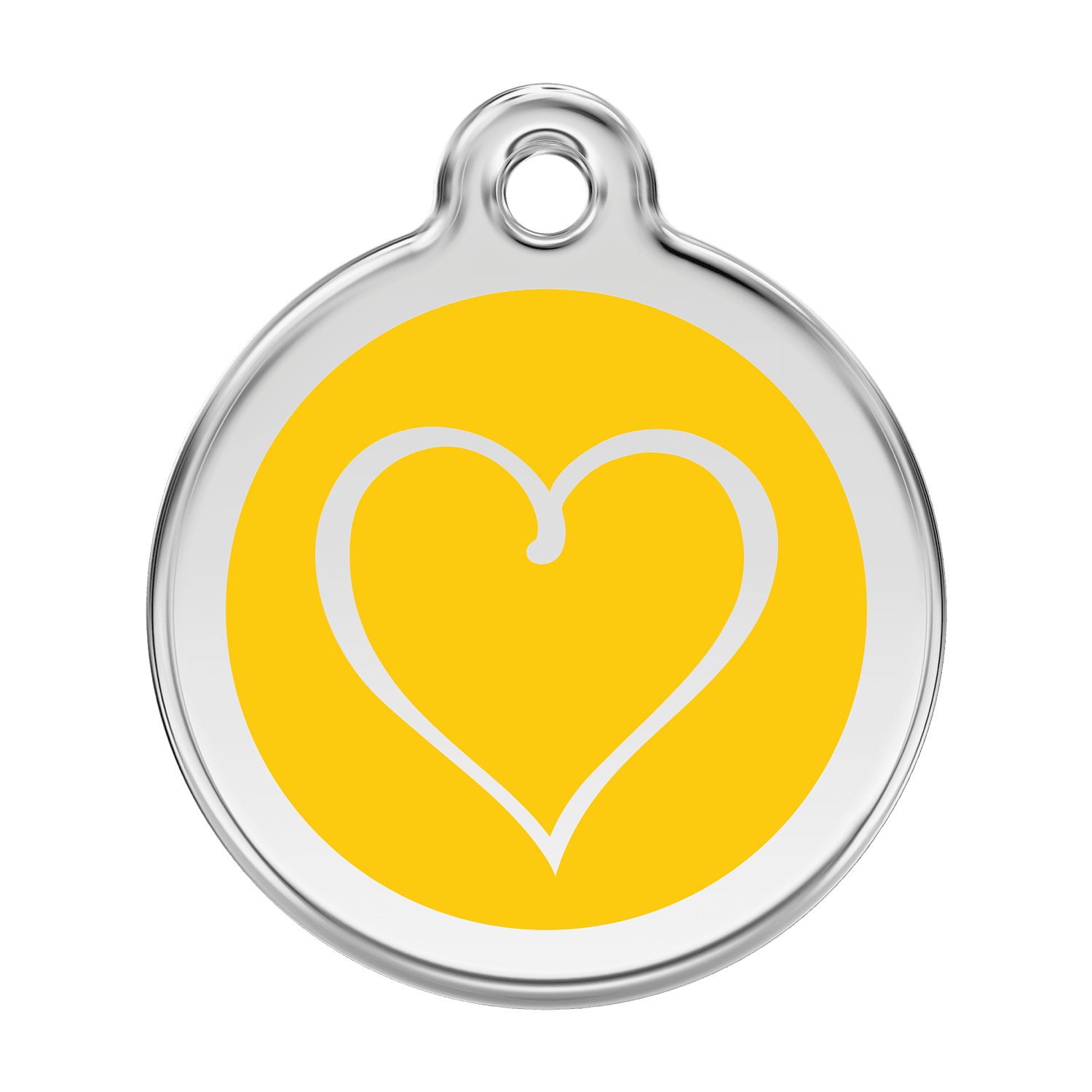 Vue avant - Médaille personnalisée pour chien Red Dingo Émail/Acier Jaune Coeur Tribal - Size L