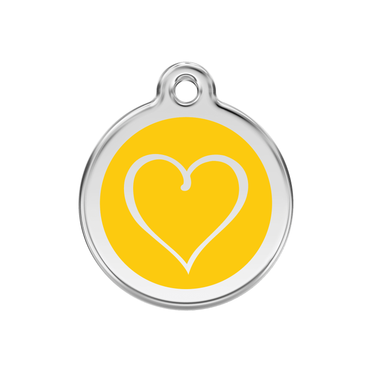 Vue avant - Médaille personnalisable Red Dingo Émail/Acier Jaune 30mm - Coeur Tribal - Size M/L